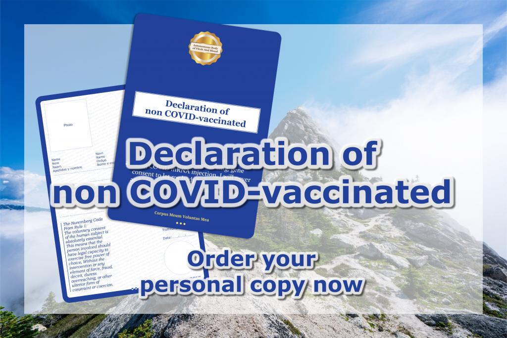 Order now: Your personal non COVID-vaccinated declaration